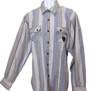 7 Diamonds Long Sleeve Button Down Shirt Mens XXL Blue Stripe Embroidery